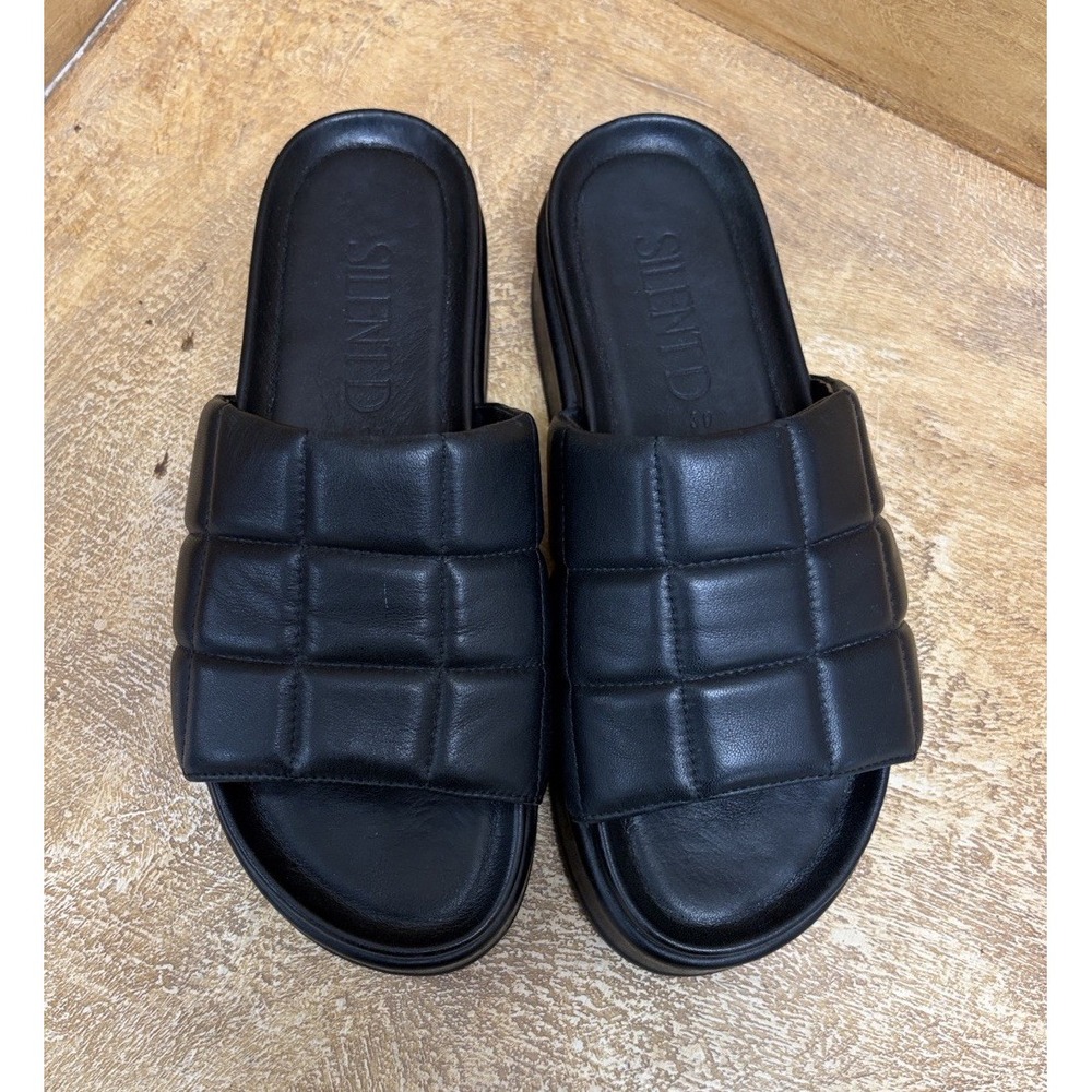 Silent D Porta Wedge Slide Sandals Women 36.5 Black Waffle Quilted Platform Shoe